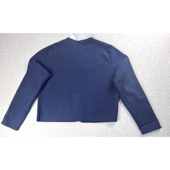 Loft Ruffle Neck Sweater Womens XL Navy Button Up Cardigan Workwear Fall Casual - Picture 3 of 12